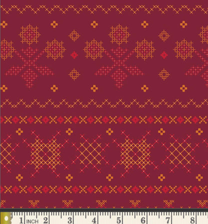 Evenweave Fabric, The Orchard by Maureen Cracknell, Art Gallery Fabrics, Burgundy Cross Stitch Quilting Cotton, ORC-34703