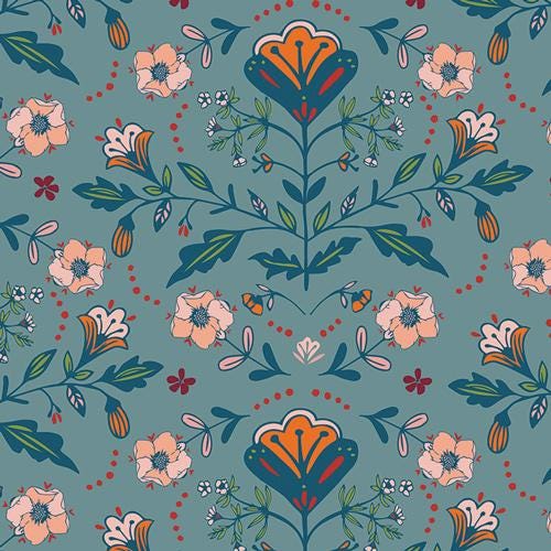 Folk Flower Harmony Fabric, The Orchard by Maureen Cracknell, Art Gallery Fabrics, Folk Floral Quilting Cotton, ORC-34711