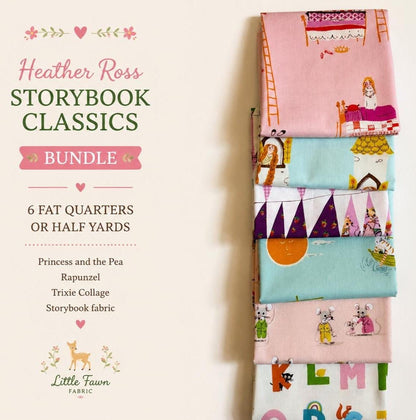 Heather Ross Storybook Classics Bundle | 6 Fat Quarters or Half Yards | Princess and the Pea | Rapunzel | Trixie Collage | Windham Fabrics