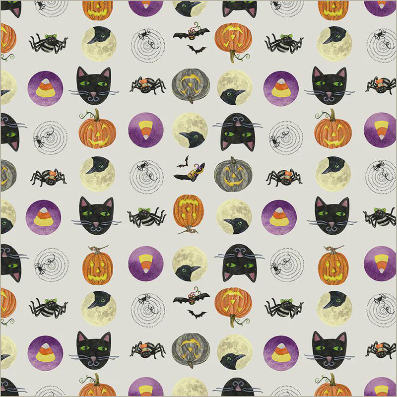 Midnight Hollow Trick or Treat Moonlight Fabric by Jennifer Lambein for Windham Fabrics | Halloween Cotton Fabric