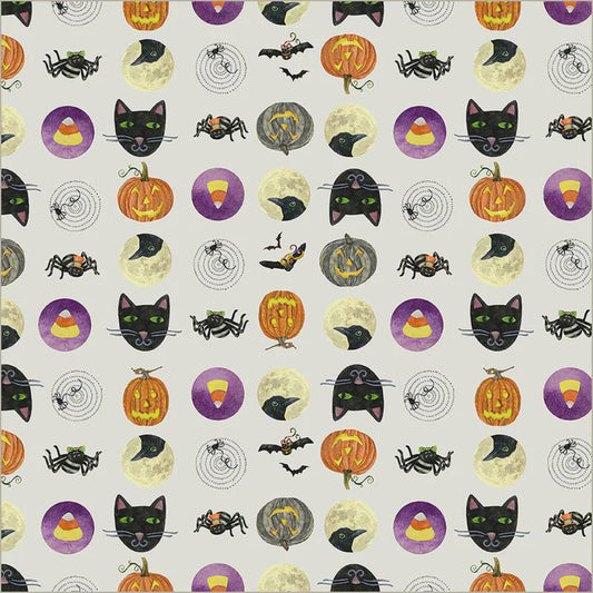 Midnight Hollow Trick or Treat Moonlight Fabric by Jennifer Lambein for Windham Fabrics | Halloween Cotton Fabric