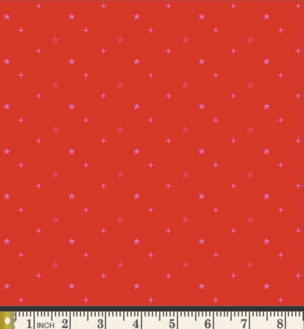Starry Sky Twinkleberry Fabric, Christmas in Color by AGF Studio, Red Star Blender Fabric CMC-25409