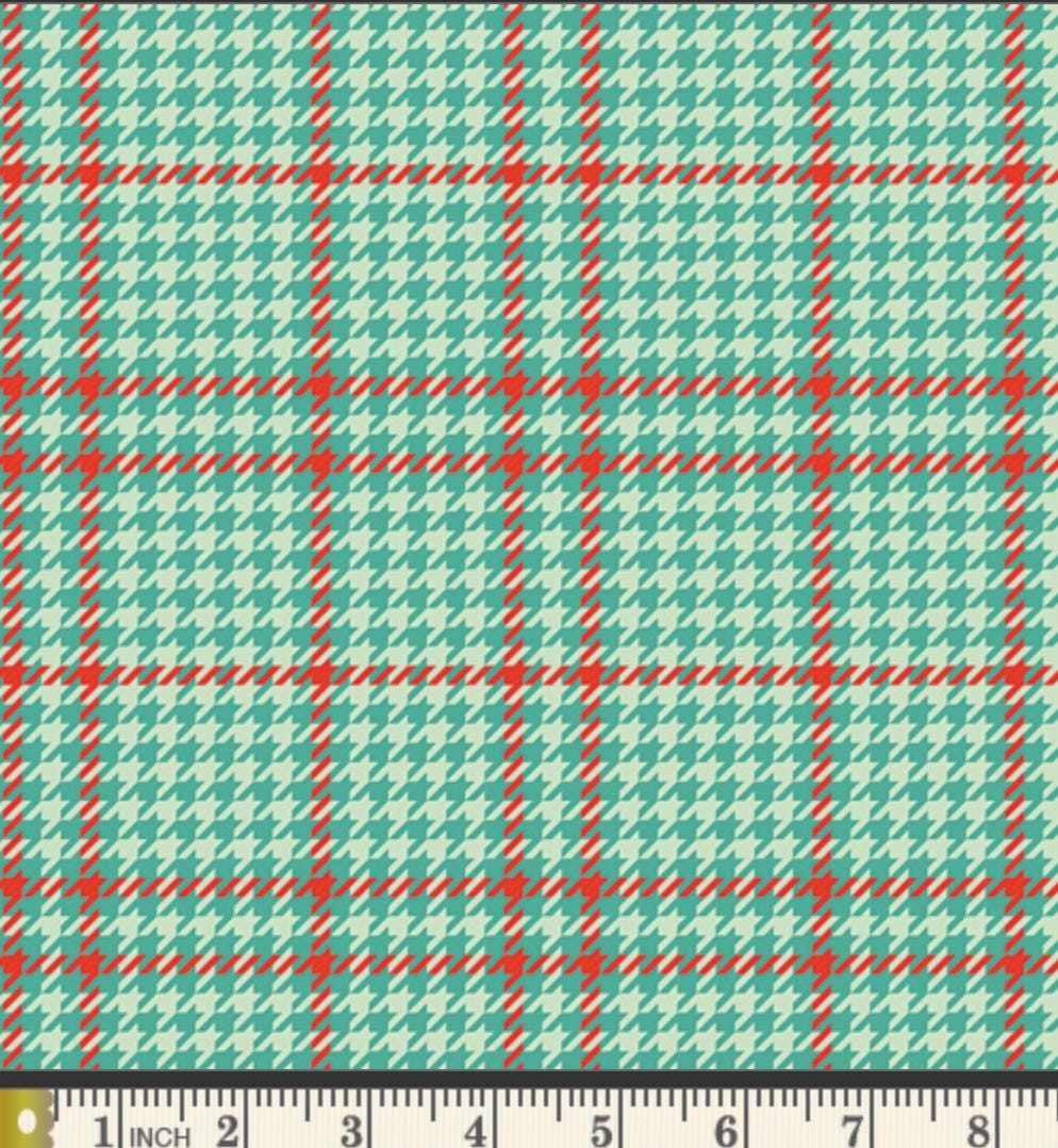 Holiday Check Peppermint Fabric, Christmas in Color by AGF Studio, Teal Red Plaid Fabric CMC-25412