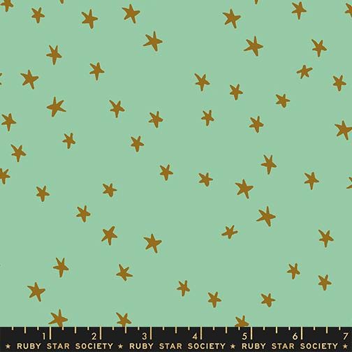 Starry New Moss Fabric by Alexia Abegg for Ruby Star Society | RS4109 88 | Light Green Star Blender Quilting Cotton