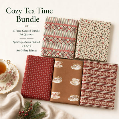 Cozy Tea Time Fat Quarter Bundle – Spruce by Sharon Holland – Art Gallery Fabrics – Teacup Floral Christmas Fabric Bundle