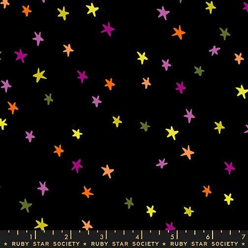 Freaky Familiars Spooky Black Starry Fabric, Ruby Star Society RS4109 98, Halloween Stars Fabric, Black Quilting Cotton