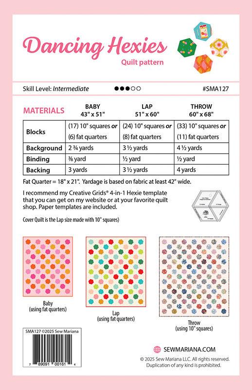 Dancing Hexies Quilt Pattern SMA127 Sew Mariana | Layer Cake Friendly Hexagon Quilt Pattern | No Y-Seams | 60 x 68 Throw