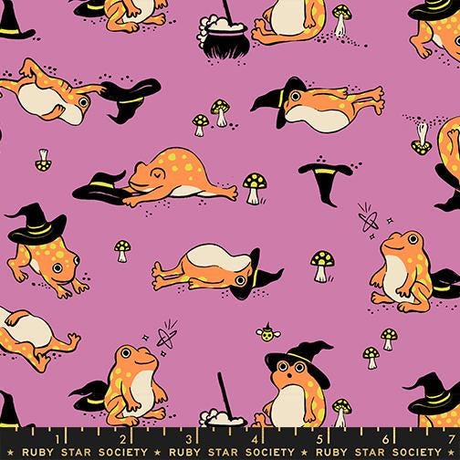 Freaky Familiars Heliotrope Frog Fabric, Ruby Star Society RS5192 12, Halloween Frog Fabric, Purple Quilting Cotton