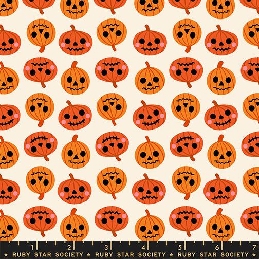 Freaky Familiars Orange Pumpkin Fabric, Ruby Star Society RS5196 11, Halloween Jack O Lantern Fabric, Quilting Cotton