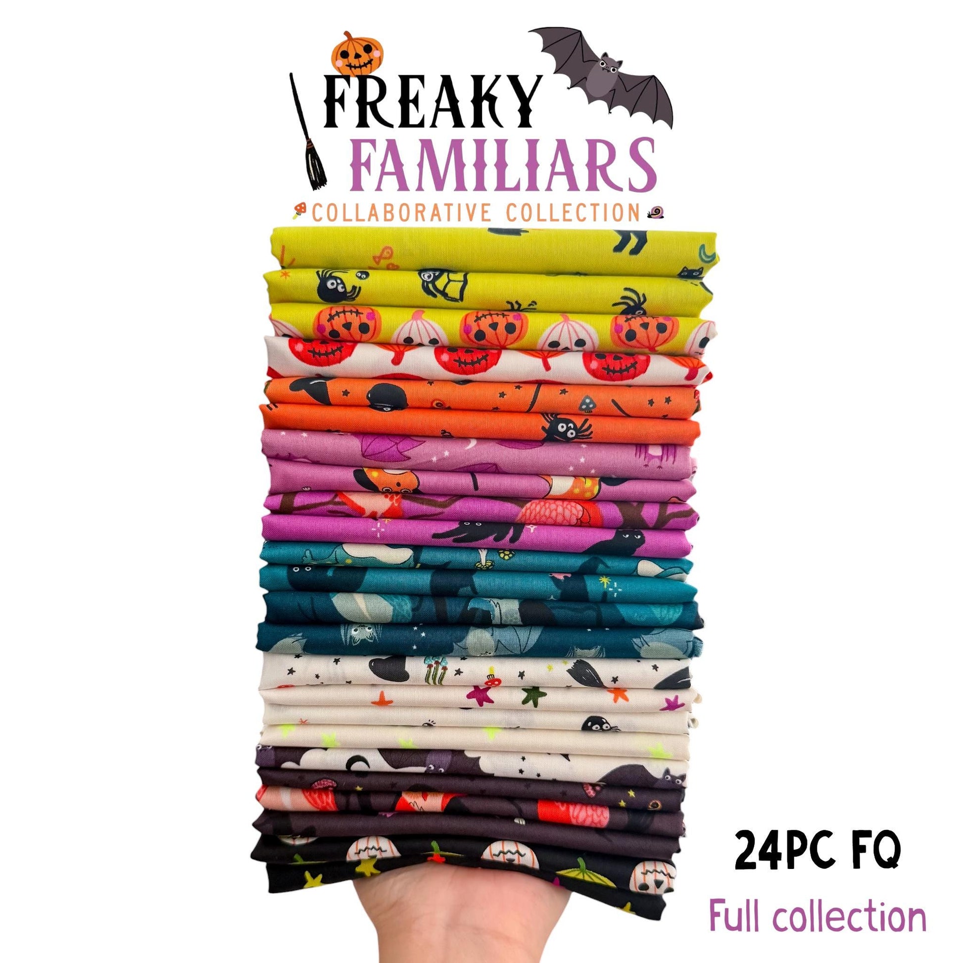 Freaky Familiars Full Collection Fabric Bundle, Ruby Star Society Halloween Fabric, 24 Piece Shop Cut Fat Quarter Bundle