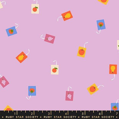 Persimmon Macaron Joosie Joose Fabric RS1122 13 by Rashida Coleman Hale for Ruby Star Society, Lavender Juice Box Novelty Quilt Fabric