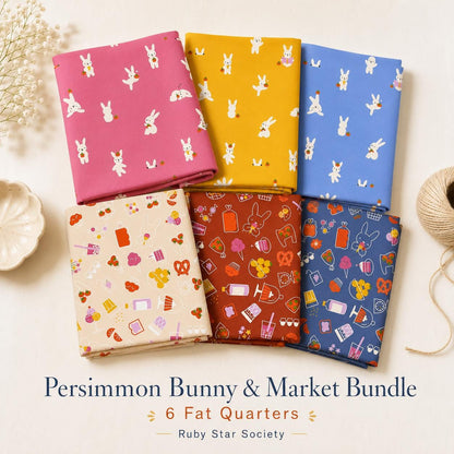 Persimmon Bunny & Market Fat Quarter Bundle, 6 Pieces, Ruby Star Society, Rashida Coleman Hale, Bunny Food Novelty Fabric