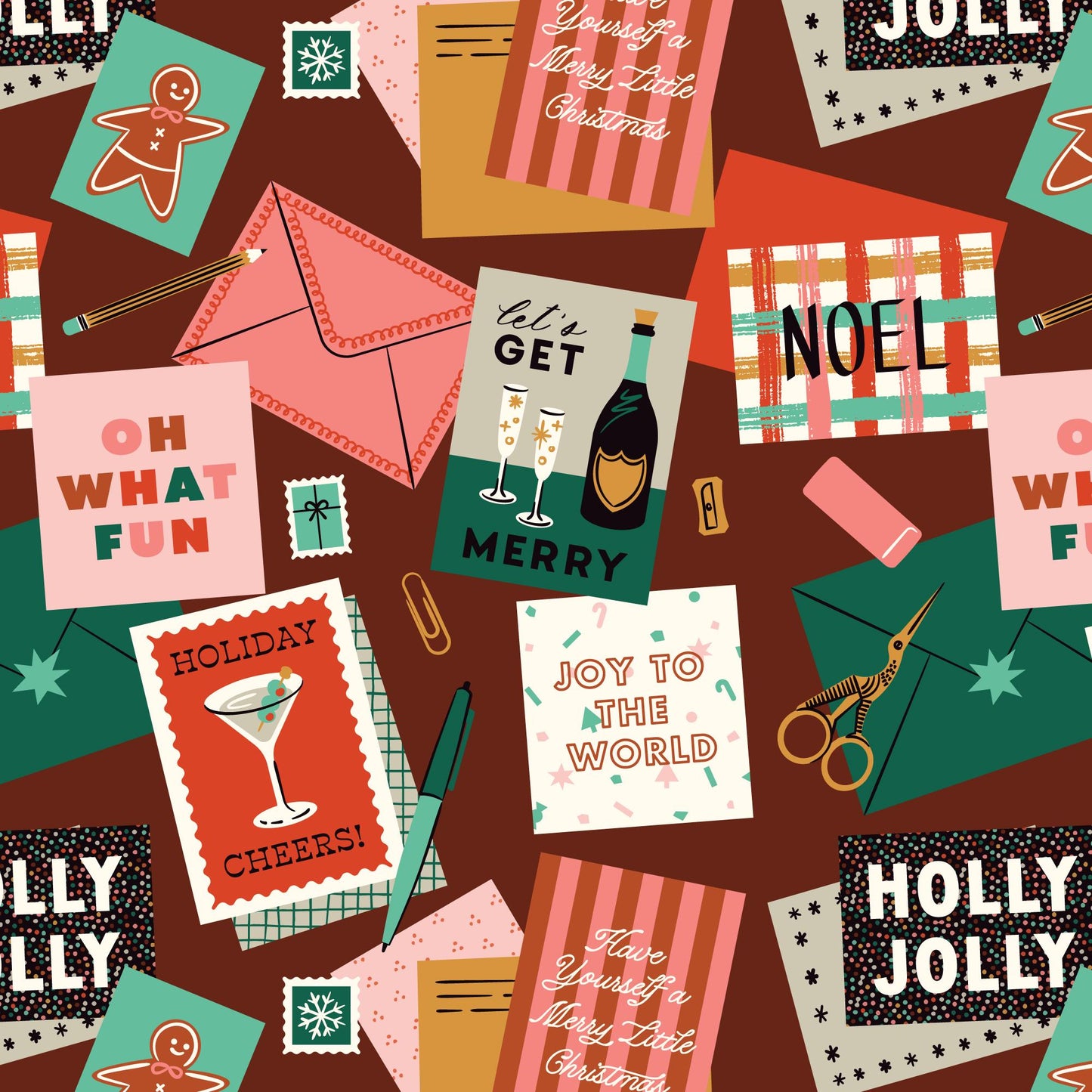 Merry & Mod Christmas Fabric Bundle | 5 Fat Quarters or Half Yards | Shelby Warwood Cloud9 Fabrics | Retro Holiday Organic Cotton