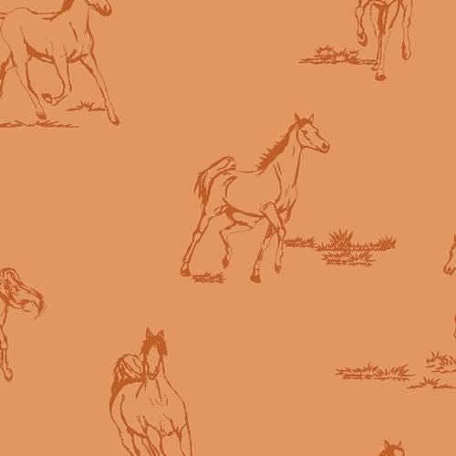 Open Pasture Fabric, The Orchard by Maureen Cracknell, Art Gallery Fabrics, Horse Pasture Peach Quilting Cotton, ORC-34701