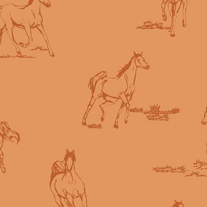 Open Pasture Fabric, The Orchard by Maureen Cracknell, Art Gallery Fabrics, Horse Pasture Peach Quilting Cotton, ORC-34701