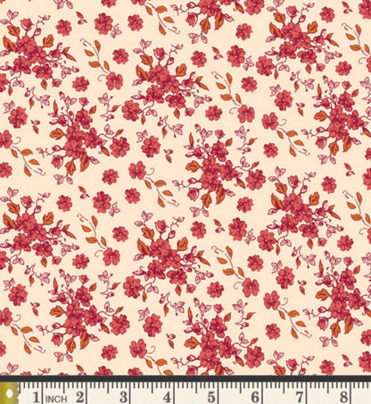Bramble Blossoms Fabric, The Orchard by Maureen Cracknell, Art Gallery Fabrics, Red Floral Fall Quilting Cotton, ORC-34704