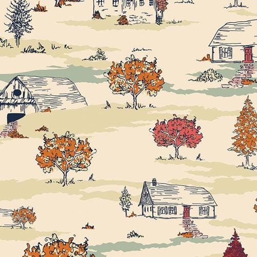 Farmstead Oasis Fabric, The Orchard by Maureen Cracknell, Art Gallery Fabrics, Farm Orchard Scenic Quilting Cotton, ORC-34706