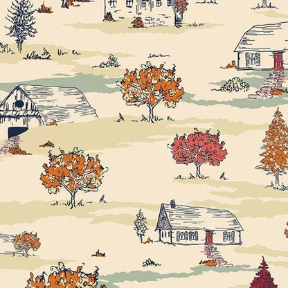 Farmstead Oasis Fabric, The Orchard by Maureen Cracknell, Art Gallery Fabrics, Farm Orchard Scenic Quilting Cotton, ORC-34706