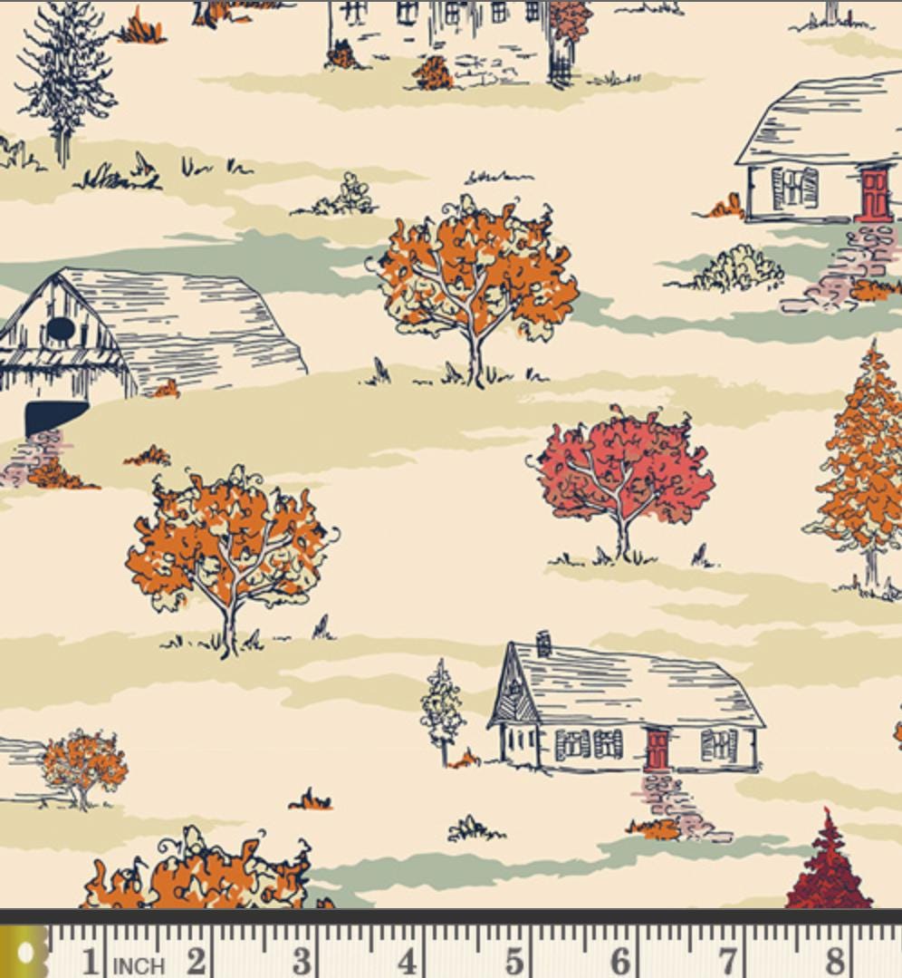 Farmstead Oasis Fabric, The Orchard by Maureen Cracknell, Art Gallery Fabrics, Farm Orchard Scenic Quilting Cotton, ORC-34706