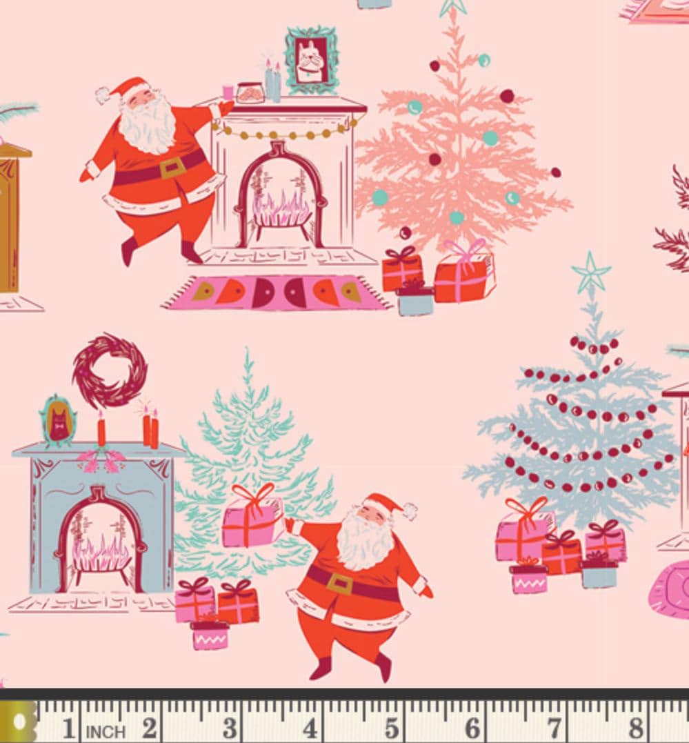 Down the Chimney Taffy Fabric, Christmas in Color by AGF Studio, Santa Christmas Fabric, Art Gallery Fabrics CMC-25400
