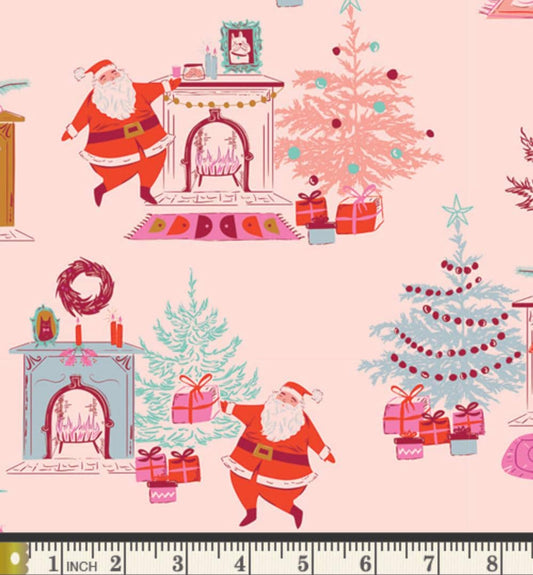 Down the Chimney Taffy Fabric, Christmas in Color by AGF Studio, Santa Christmas Fabric, Art Gallery Fabrics CMC-25400