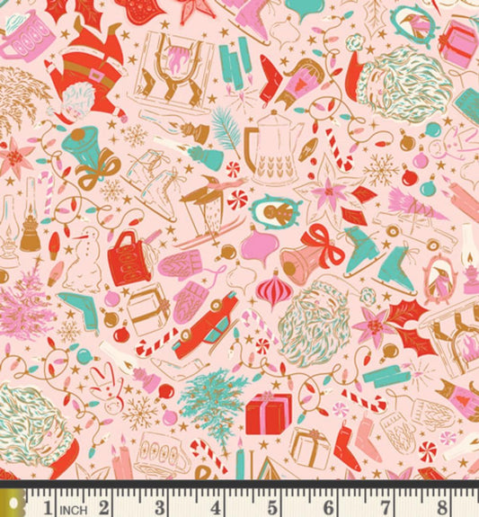 Decked & Dazzled Fabric, Christmas in Color by AGF Studio, Retro Holiday Novelty Fabric, Art Gallery CMC-25403