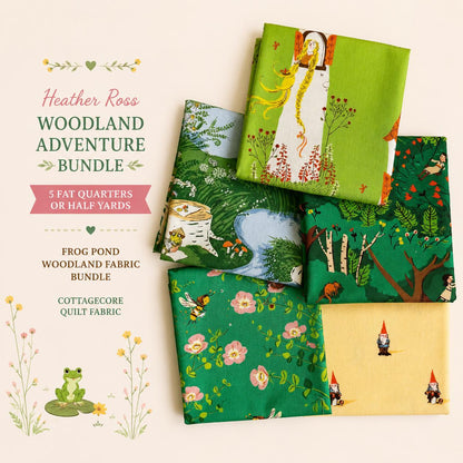 Heather Ross Woodland Adventure Bundle | 5 Fat Quarters or Half Yards | Frog Pond | Woodland Fabric Bundle | Cottagecore Quilt Fabric