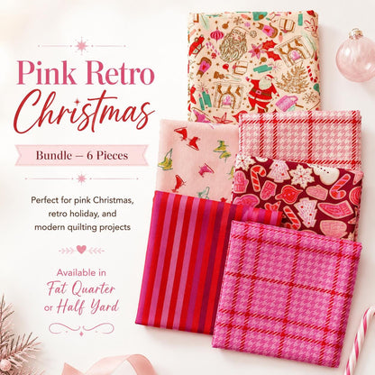 Pink Retro Christmas Bundle, Christmas in Color by AGF Studio, Art Gallery Fabrics, 6 Piece Holiday Fabric Bundle