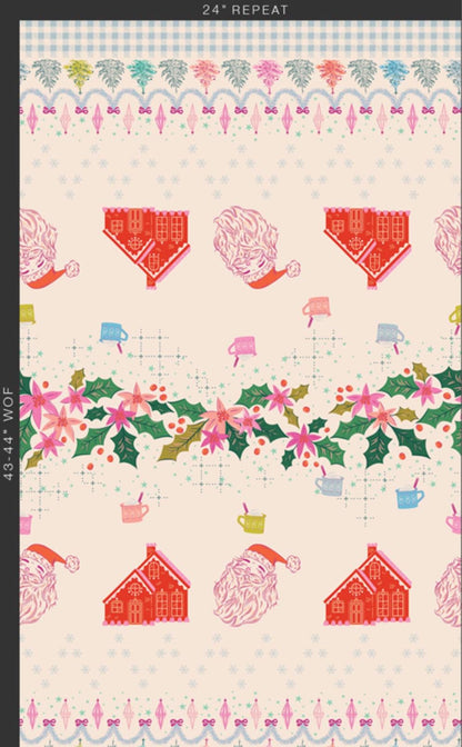 North Pole Parade Panel Fabric, Christmas in Color by AGF Studio, Art Gallery Fabrics, Santa Holiday Border Panel CMC-25415