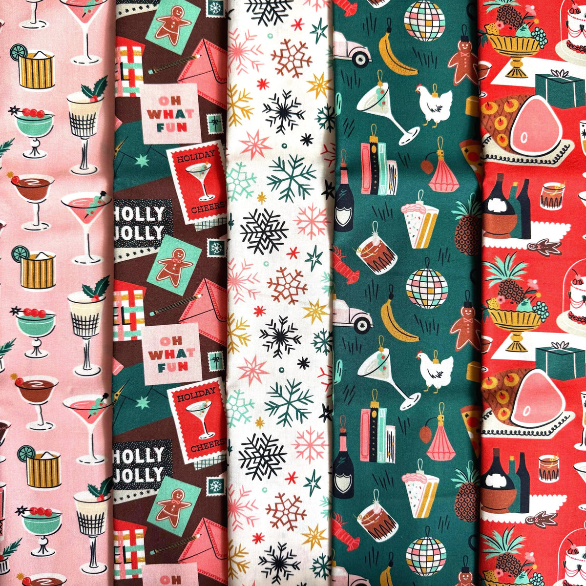 Merry & Mod Christmas Fabric Bundle | 5 Fat Quarters or Half Yards | Shelby Warwood Cloud9 Fabrics