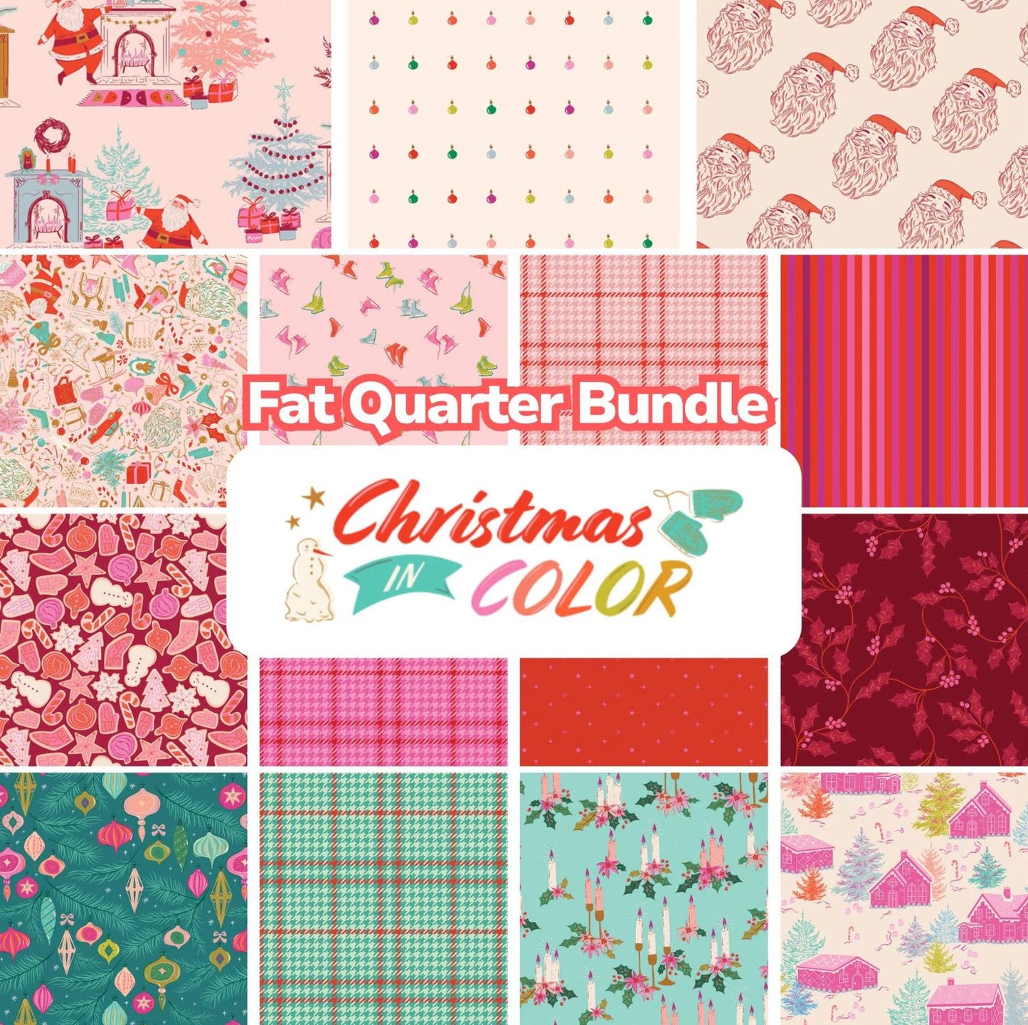 Christmas in Color Fabric Bundle, AGF Studio Art Gallery Fabrics, 15 Piece Fat Quarter or Half Yard Christmas Bundle
