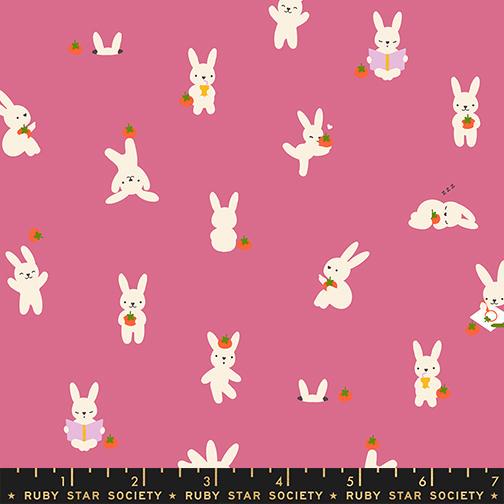 Persimmon Hibiscus Bunny Fabric RS1118 15 by Rashida Coleman Hale for Ruby Star Society, Pink Novelty Cotton Quilt Fabric