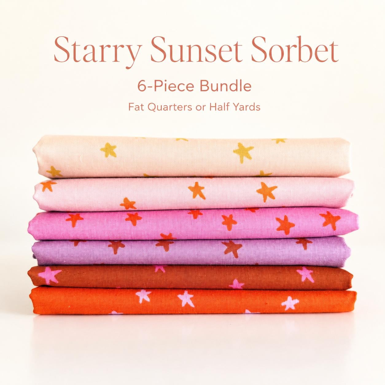Starry Sunset Sorbet Fabric Bundle | 6 Fat Quarters or Half Yards | Ruby Star Society Starry Basics | Pink Orange Quilt Fabric