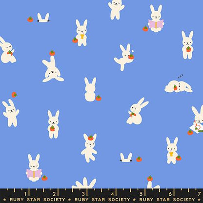 Persimmon Light Blue Bunny Fabric RS1118 16 by Rashida Coleman Hale for Ruby Star Society, Novelty Cotton Quilt Fabric