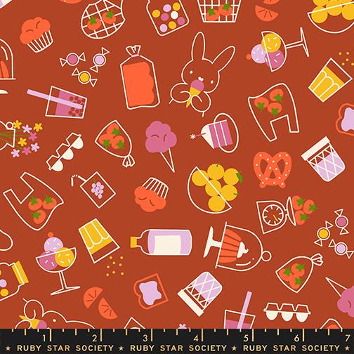 Persimmon Cayenne Bun Es Market Fabric RS1119 14 by Rashida Coleman Hale for Ruby Star Society, Red Food Novelty Quilt Fabric