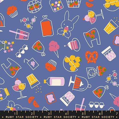 Persimmon Twilight Bun Es Market Fabric RS1119 16 by Rashida Coleman Hale for Ruby Star Society, Blue Food Novelty Quilt Fabric