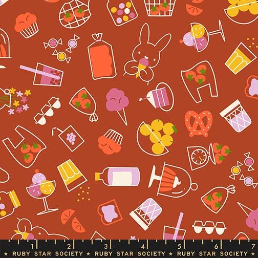 Persimmon Bunny & Market Fat Quarter Bundle, 6 Pieces, Ruby Star Society, Rashida Coleman Hale, Bunny Food Novelty Fabric