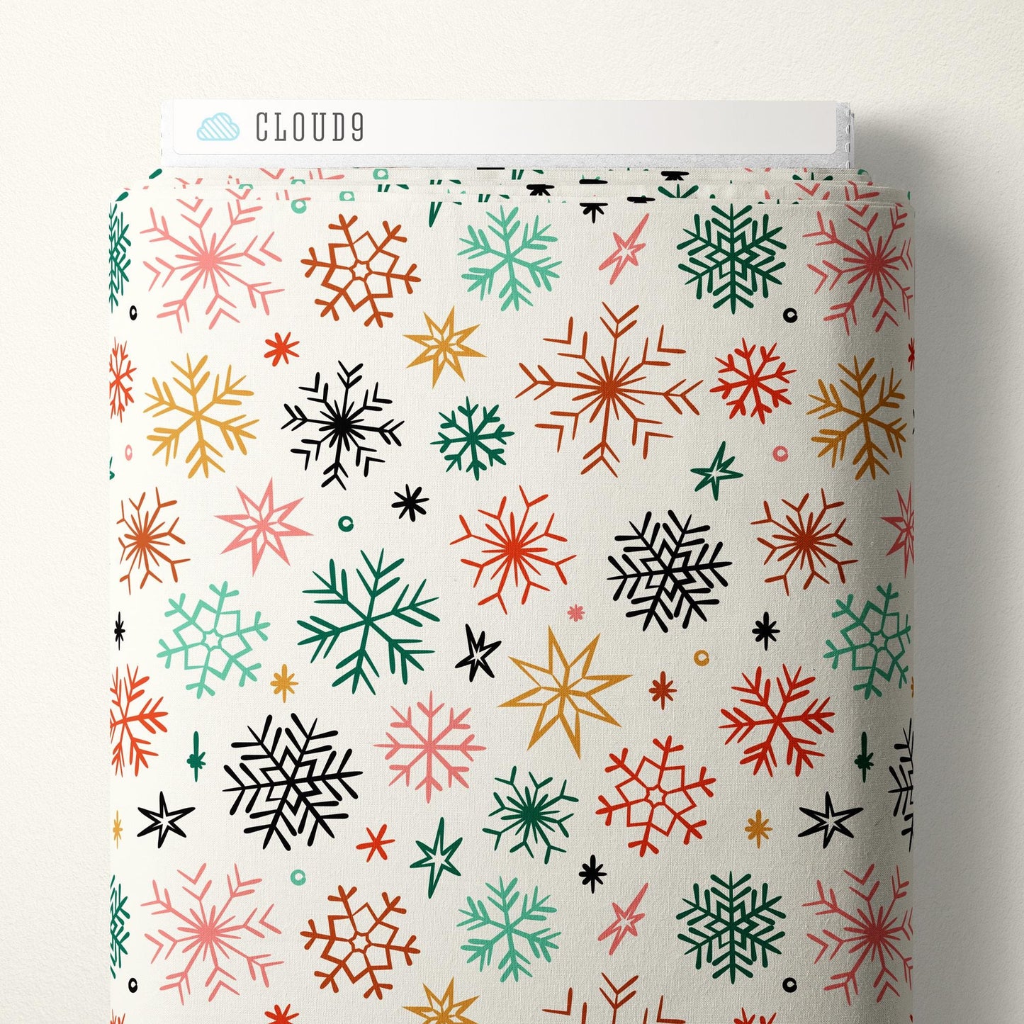 Frosted & Bright Ivory Christmas Fabric | Shelby Warwood Cloud9 Fabrics | Organic Cotton Colorful Snowflake Quilting Cotton