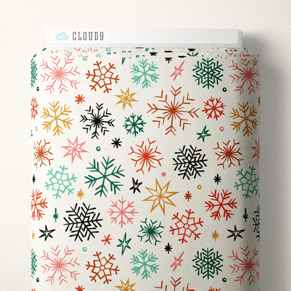 Frosted & Bright Ivory Christmas Fabric | Shelby Warwood Cloud9 Fabrics | Organic Cotton Colorful Snowflake Quilting Cotton