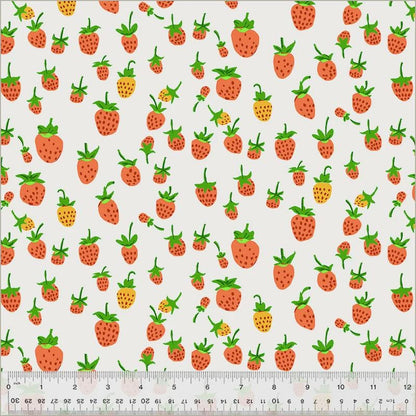 Heather Ross Strawberries Fabric White | Studio Edit for Windham Fabrics | Cute Strawberry Cotton Quilt Fabric by the Yard