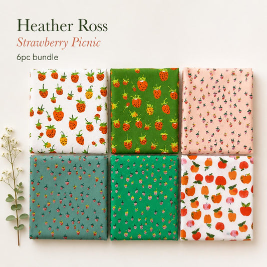 Strawberry Picnic Fabric Bundle | Heather Ross | 6 Piece Fruit Quilt Fabric | Fat Quarter or Half Yard Bundle