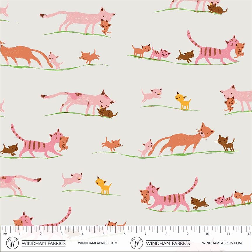 Heather Ross Cat & Mouse Bundle | 5 Fat Quarters or Half Yards | Whimsical Cats and Mice Fabric | Windham Fabrics