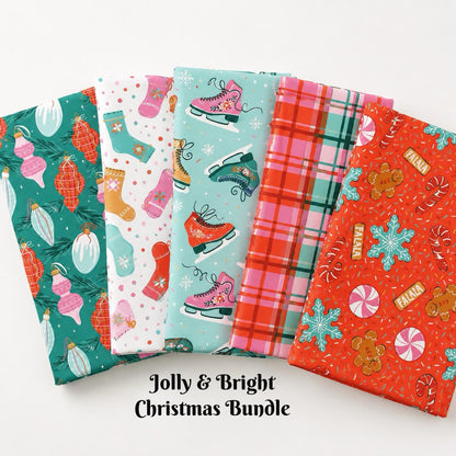 Jolly & Bright Christmas Fabric Bundle | 5 Fat Quarters or Half Yards | Jolly Tidings Cloud9 Fabrics | Organic Cotton
