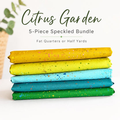 Citrus Garden Speckled Fabric Bundle | 5 Fat Quarters or Half Yards | Ruby Star Society Metallic Green Yellow Quilt Fabric