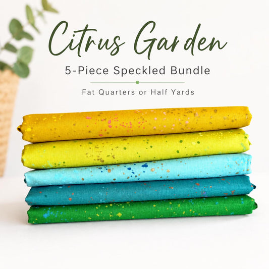 Citrus Garden Speckled Fabric Bundle | 5 Fat Quarters or Half Yards | Ruby Star Society Metallic Green Yellow Quilt Fabric