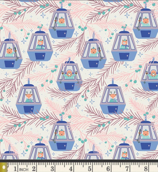 Snowy Adventures Fabric | Frost & Fir by Sewcial Bee Collective | Ski Gondola Winter Cotton | Art Gallery Fabrics SBC-FF-3110