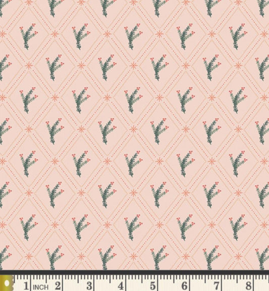 Mistletoe Season Fabric | Frost & Fir by Sewcial Bee Collective | Peach Holiday Botanical Cotton | Art Gallery Fabrics SBC-FF-3132