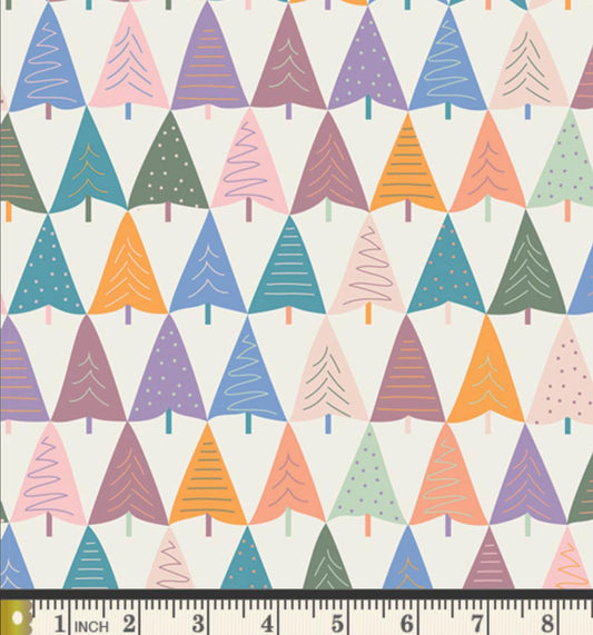 Alpine Mountain Fabric | Frost & Fir by Sewcial Bee Collective | Colorful Winter Trees Cotton | Art Gallery Fabrics SBC-FF-3150