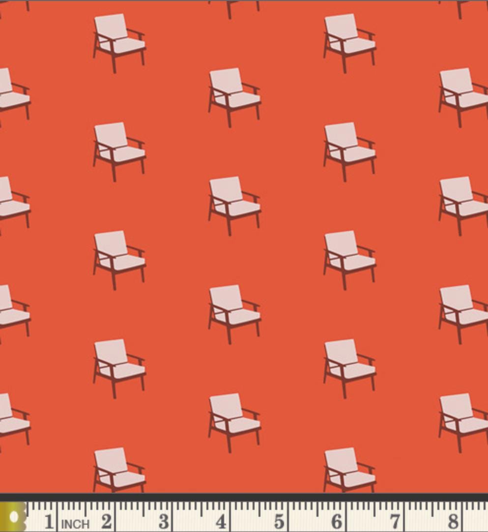 Deck Talks Fabric by Dana Willard | Cinnamon Toast CMT-62902 | Retro Orange Chair Cotton Fabric | Art Gallery Fabrics
