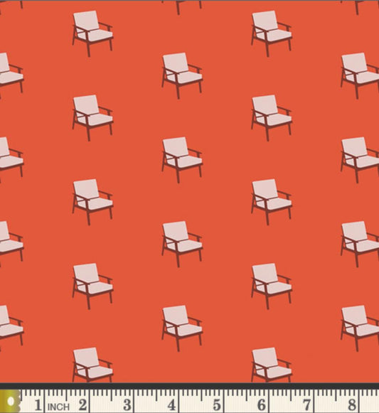 Deck Talks Fabric by Dana Willard | Cinnamon Toast CMT-62902 | Retro Orange Chair Cotton Fabric | Art Gallery Fabrics